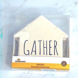 ⚜️ Decorative Beverage Coaster Set Of 4 Gather Farmhouse Stoneware & Cork